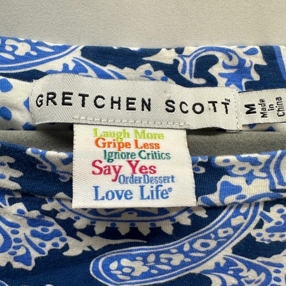 Gretchen Scott Paisley Print Dress 3/4 Sleeve Casual Blue White M - Picture 3 of 4